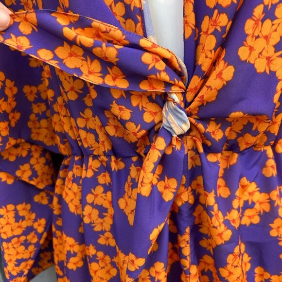Borgo De Nora Elsa Tie Front Orange and Purple Floral Maxi Dress, size UK 10 (6) - Picture 7 of 15